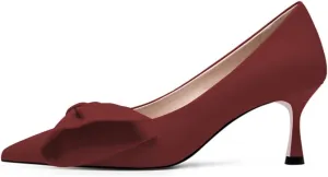 XYD Adorable Bowtie Pointy Toe Vintage Kitten Heel Pumps for Women Slip On Ladies' Stylish Dress Wedding Shoes