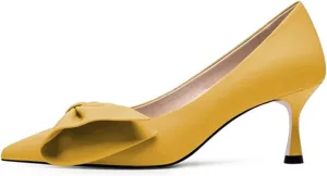 XYD Adorable Bowtie Pointy Toe Vintage Kitten Heel Pumps for Women Slip On Ladies' Stylish Dress Wedding Shoes