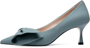 XYD Adorable Bowtie Pointy Toe Vintage Kitten Heel Pumps for Women Slip On Ladies' Stylish Dress Wedding Shoes