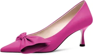 XYD Adorable Bowtie Pointy Toe Vintage Kitten Heel Pumps for Women Slip On Ladies' Stylish Dress Wedding Shoes