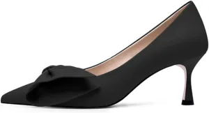 XYD Adorable Bowtie Pointy Toe Vintage Kitten Heel Pumps for Women Slip On Ladies' Stylish Dress Wedding Shoes