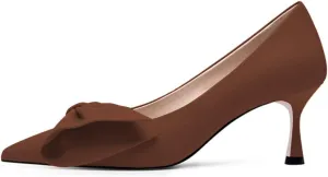 XYD Adorable Bowtie Pointy Toe Vintage Kitten Heel Pumps for Women Slip On Ladies' Stylish Dress Wedding Shoes