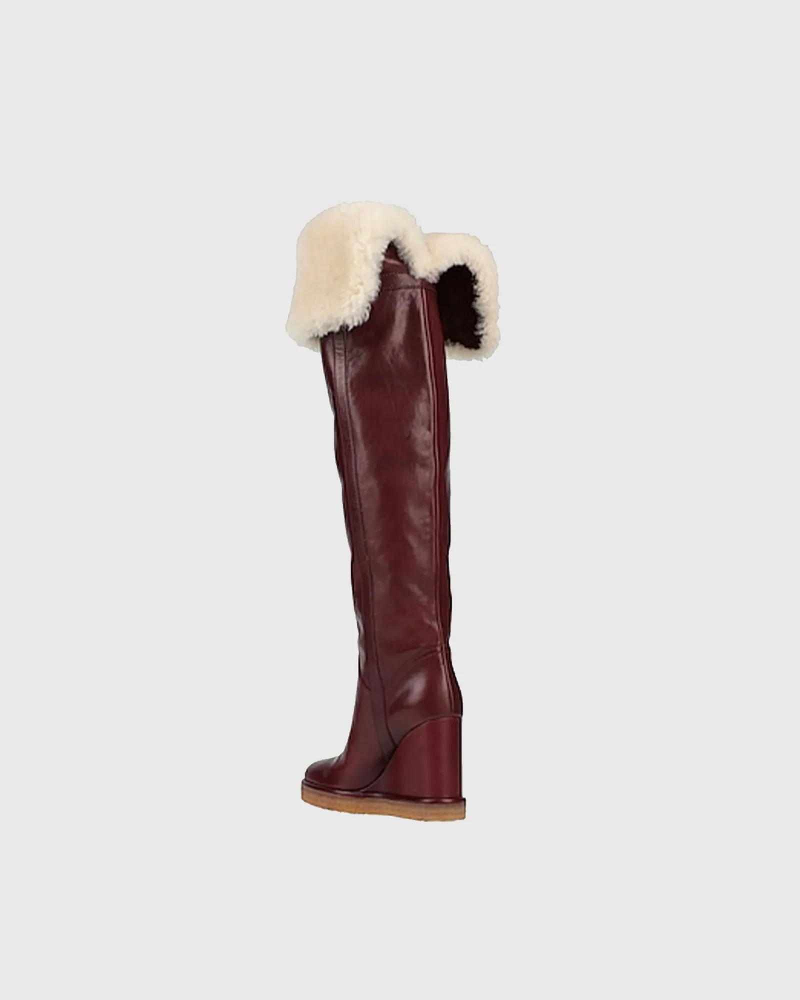 Yankee Fold Faux Fur Wedge Over The knee Boots In Red