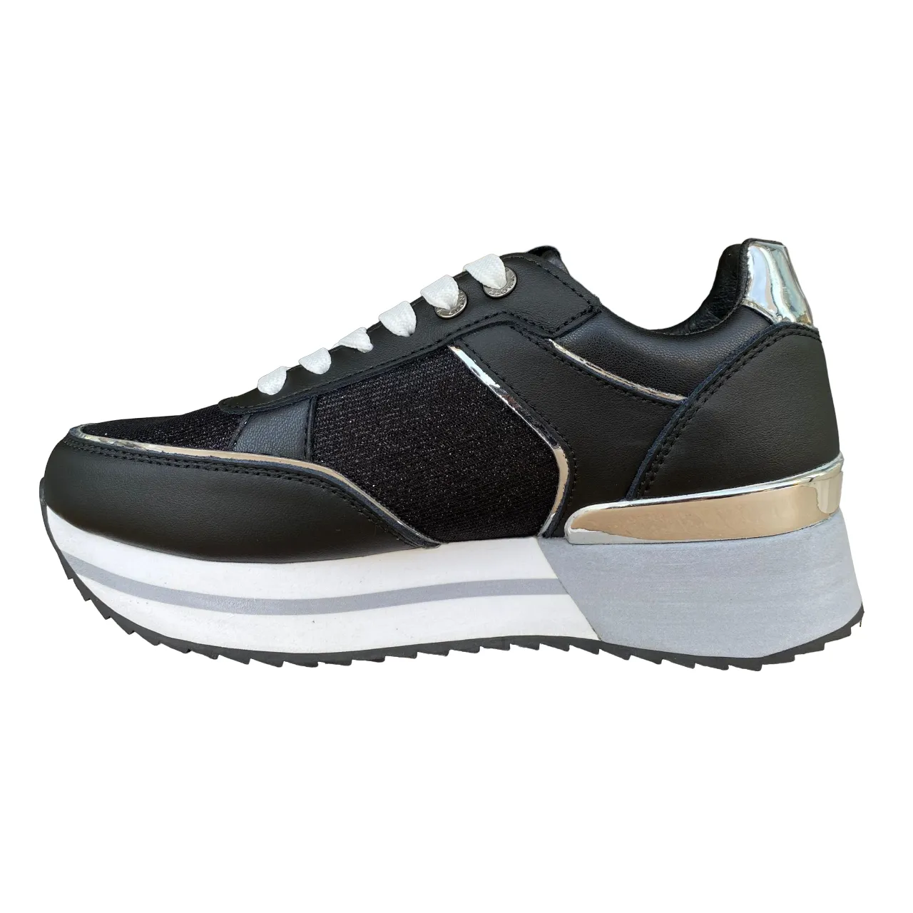 Traction Design running in a roundabout area shoes YNot scarpa sneakers da donna con zeppa YNI3510 01 nero-argento