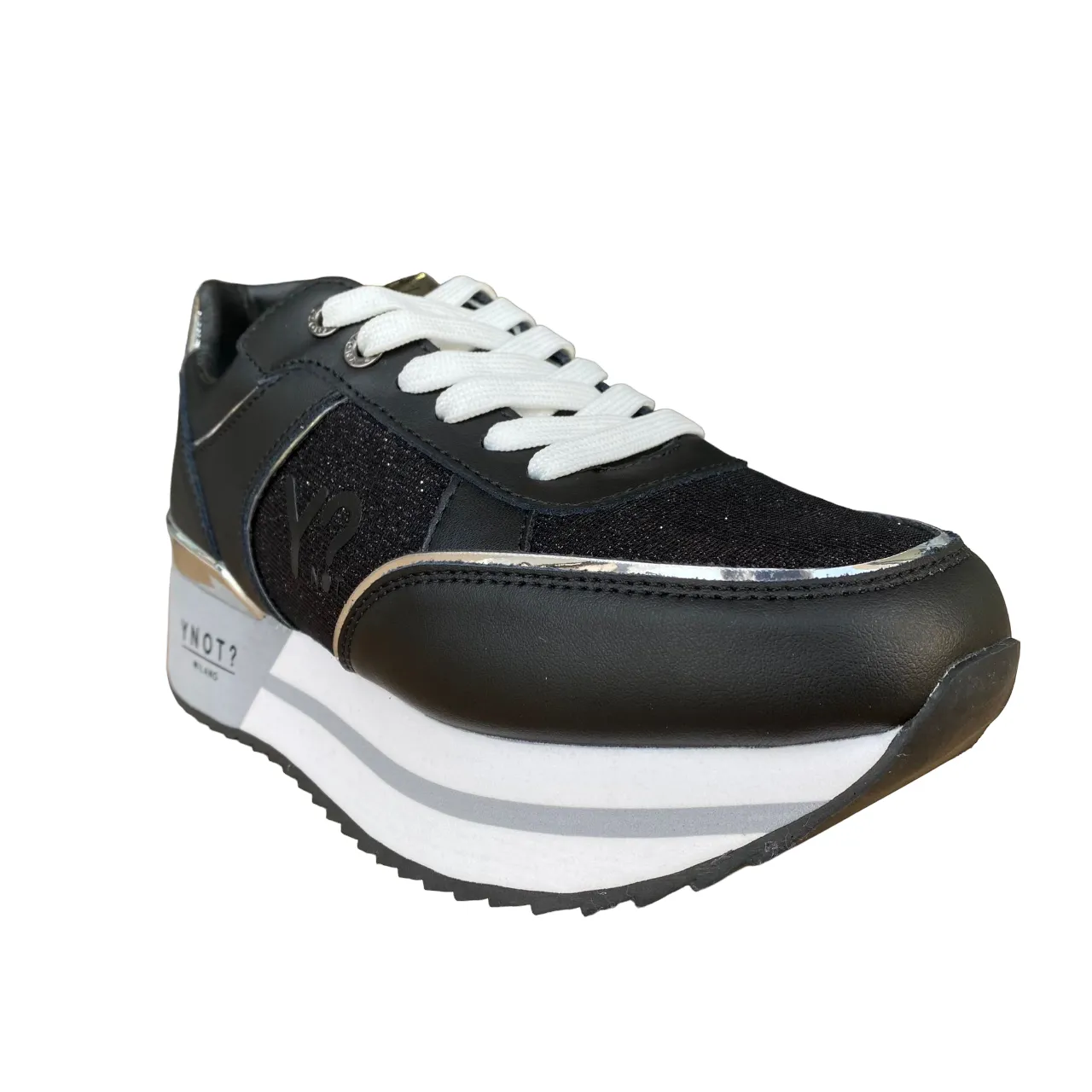 supportive shoes YNot scarpa sneakers da donna con zeppa YNI3510 01 nero-argento
