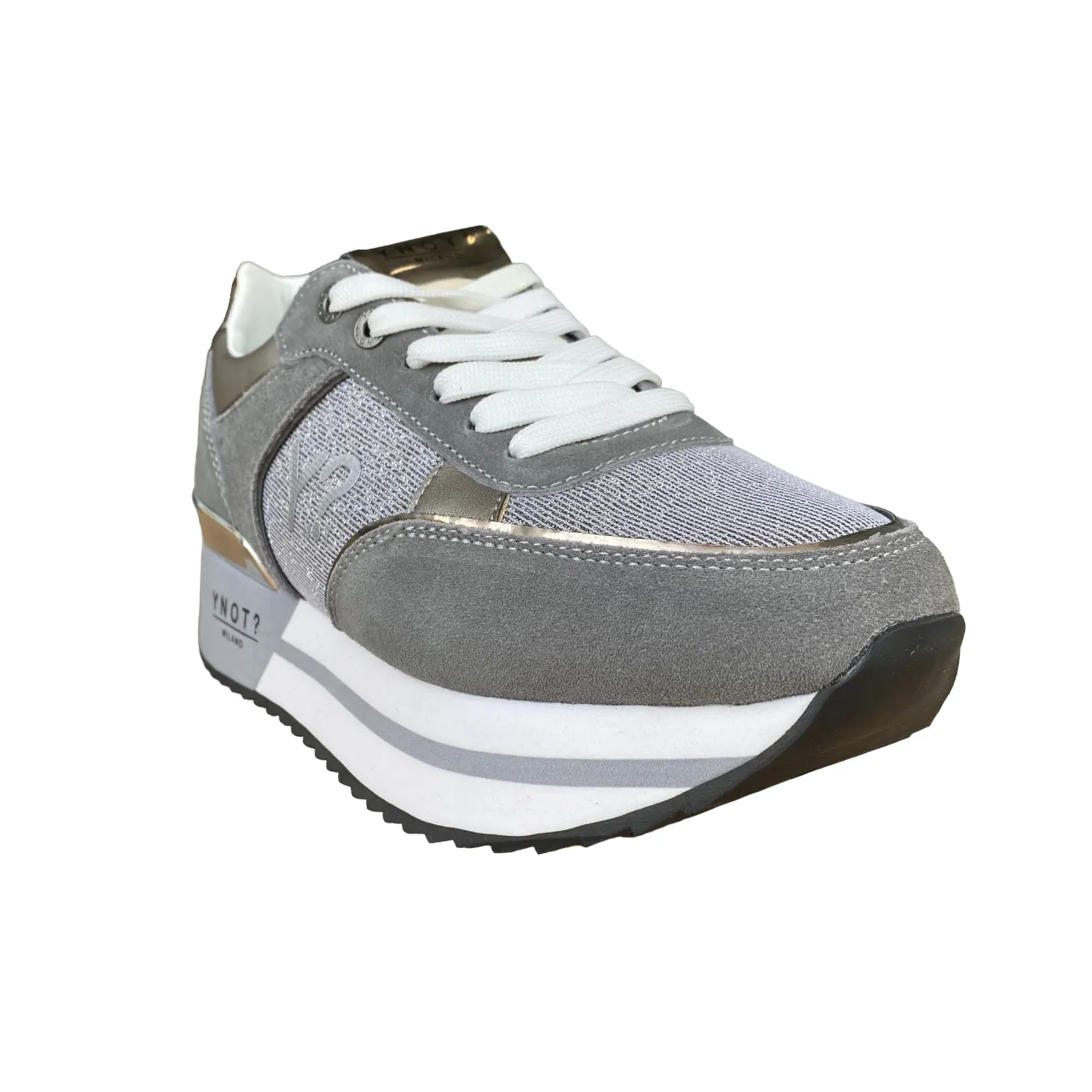 sustainable running shoes Supportive Heel Cup YNot scarpa sneakers da donna con zeppa YNI3510 D9ASH grigio-argento