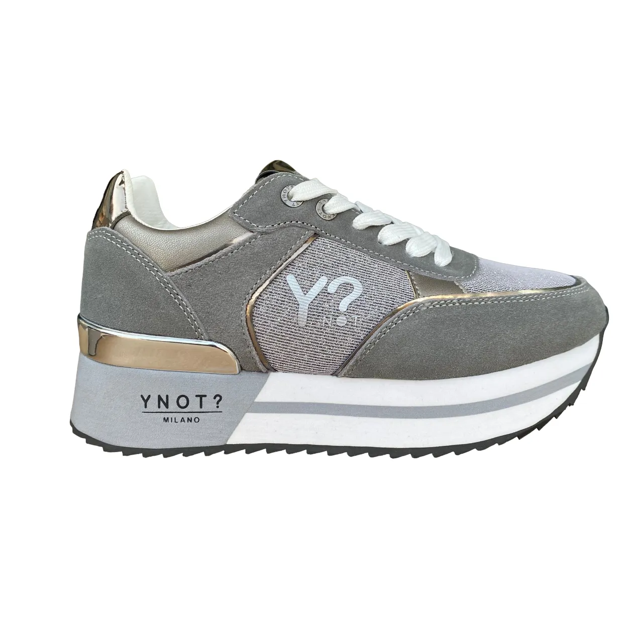 YNot scarpa sneakers da donna con zeppa YNI3510 D9ASH grigio-argento dark shoes archery shoes