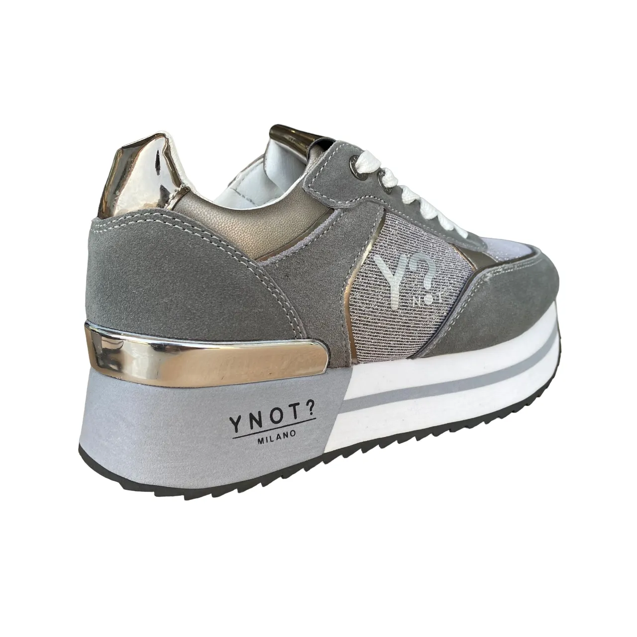 SyntheticLeather YNot scarpa sneakers da donna con zeppa YNI3510 D9ASH grigio-argento