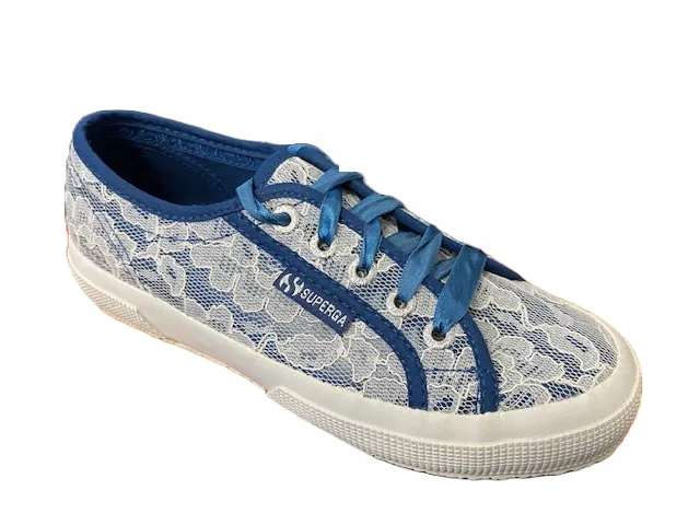spring running shoes Speed running Superga 2750 synleacew sneakers in tela e pizzo S00C420 918 blu deep sea-white lace