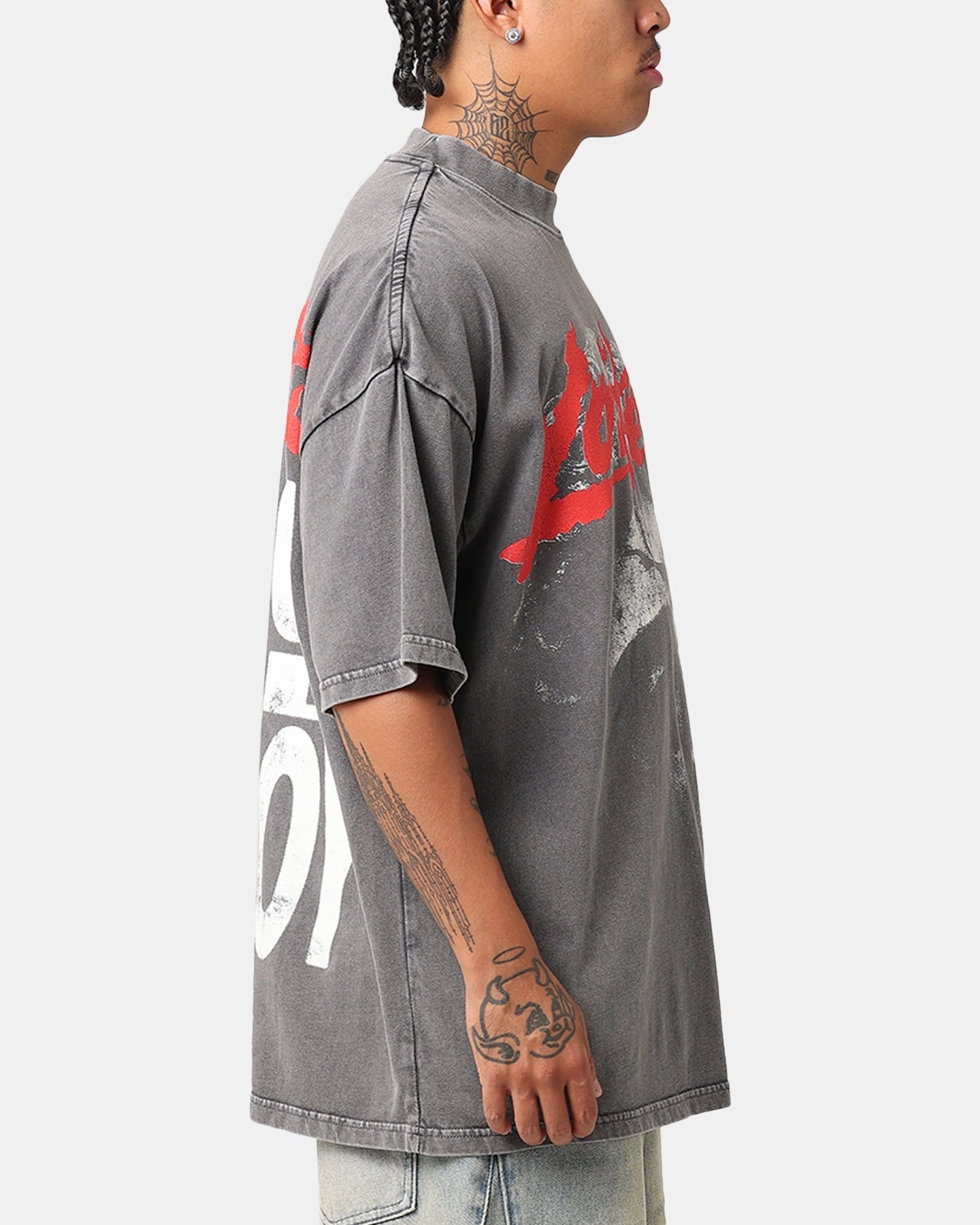 Loiter Search And Destroy Oversized T-Shirt Charcoal Grey Collared