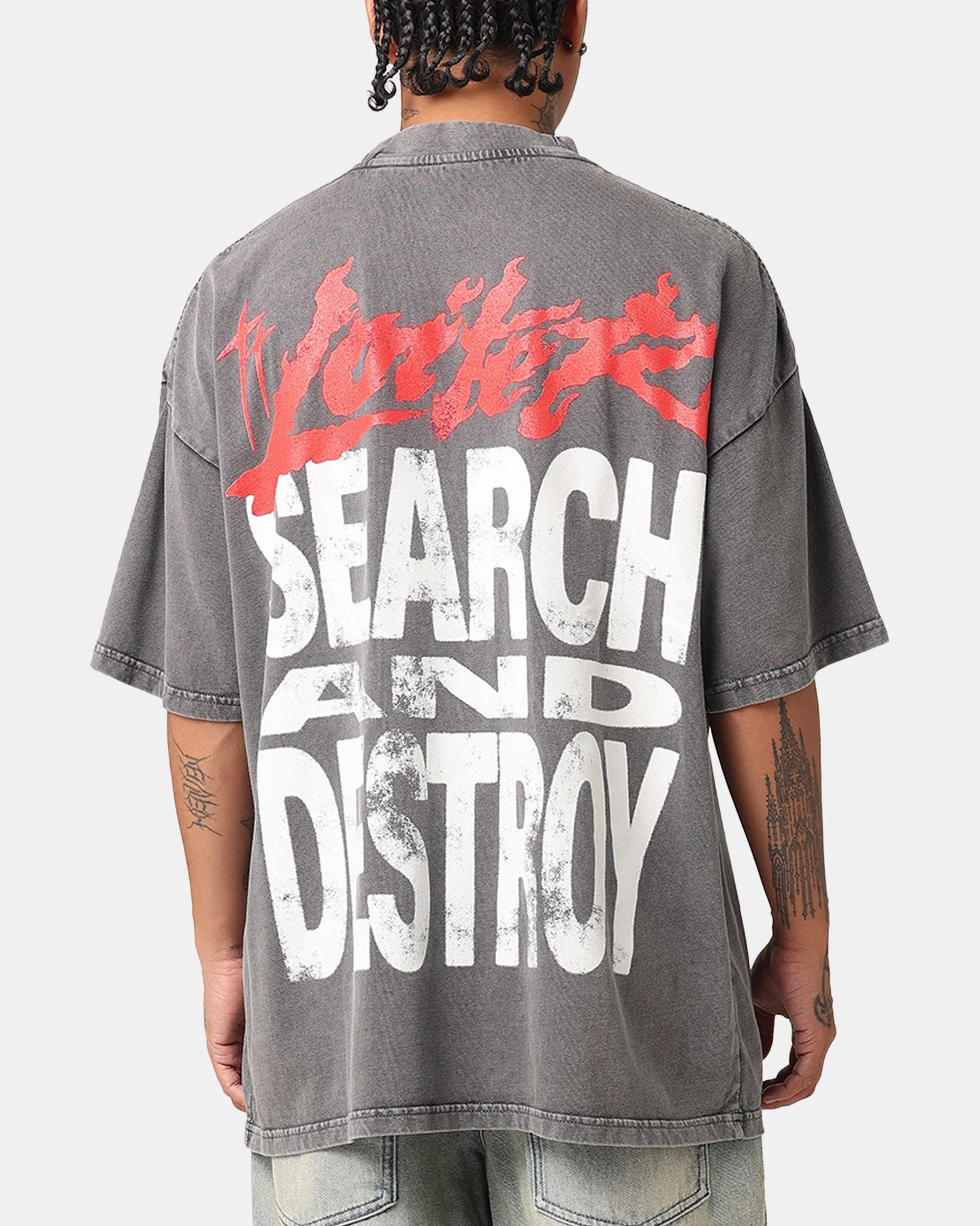 Loiter Search And Destroy Oversized T-Shirt Charcoal Grey Athletic Wear Basic Top